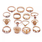 Gold Hollow Stackable Joint Ring Set 15 PCS Various Styles Versatile Womens