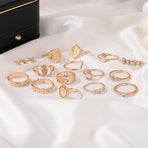 Gold Hollow Stackable Joint Ring Set 15 PCS Various Styles Versatile Womens
