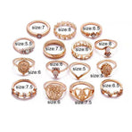 Gold Hollow Stackable Joint Ring Set 15 PCS Various Styles Versatile Womens