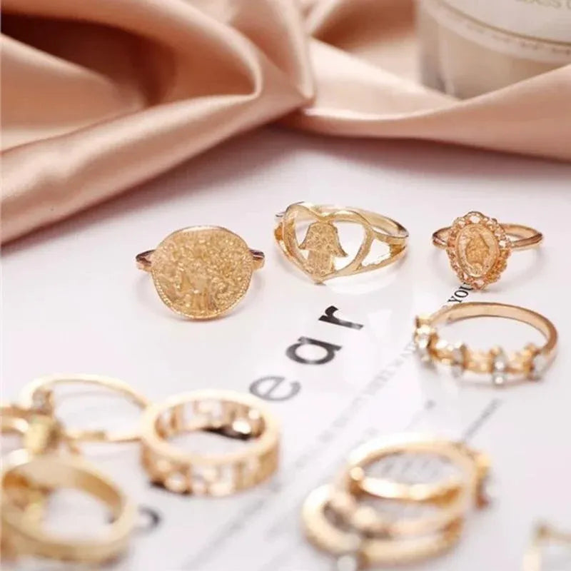 Gold Hollow Stackable Joint Ring Set 15 PCS Various Styles Versatile Womens