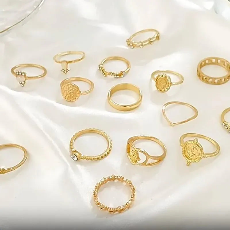 Gold Hollow Stackable Joint Ring Set 15 PCS Various Styles Versatile Womens