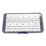 100Pcs Fast-Blow Glass Tube Fuses 5 x 20mm Quick Blow Assortment Kit - Front View