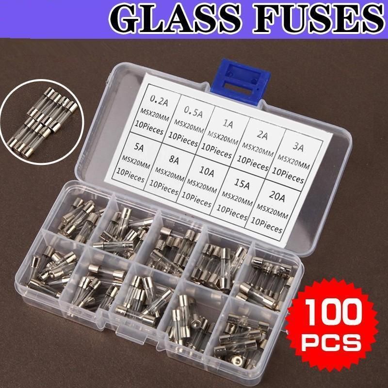 100Pcs Fast-Blow Glass Tube Fuses 5 x 20mm Quick Blow Assortment Kit