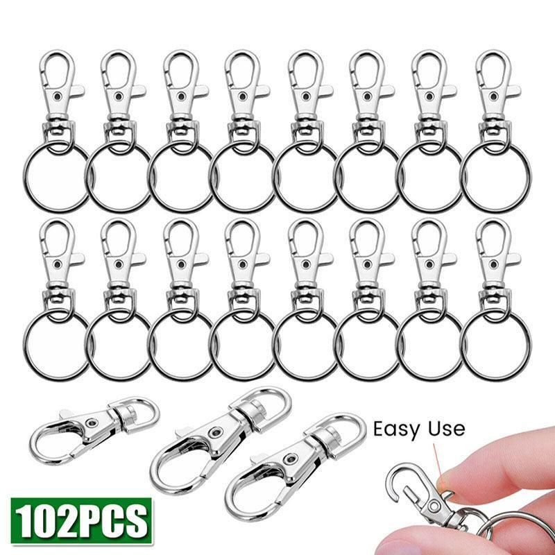 102PCS Lobster Clasp Hooks with Key Rings for DIY Crafts Keychains Jewellery Making