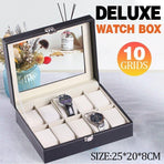 Leather Watch Jewelry Display Storage Holder Case 10 Grids Box Organizer