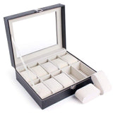 Leather Watch Jewelry Display Storage Holder Case 10 Grids Box Organizer - Front View