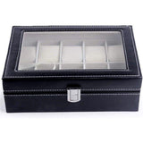 Leather Watch Jewelry Display Storage Holder Case 10 Grids Box Organizer - Top-Down View