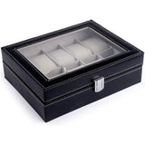 Leather Watch Jewelry Display Storage Holder Case 10 Grids Box Organizer - 45-Degree Angle