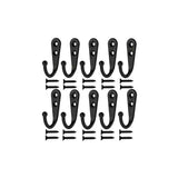 10Pcs Wall Hooks Heavy Duty Coat Hat Robe Hanger Double Hole Zinc Alloy Vintage - Black - Rear View
