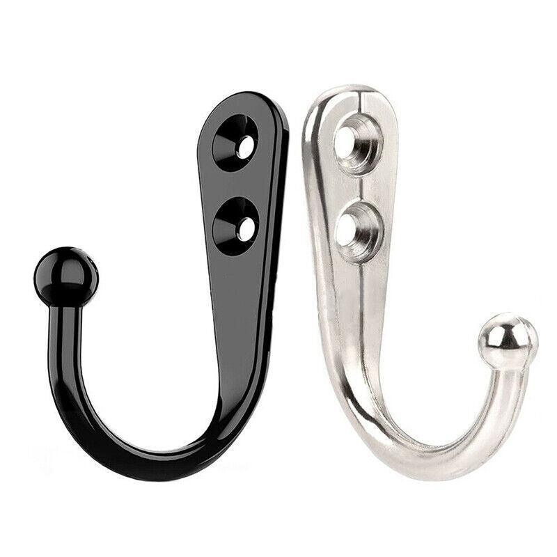10Pcs Wall Hooks Heavy Duty Coat Hat Robe Hanger Double Hole Zinc Alloy Vintage - Silver