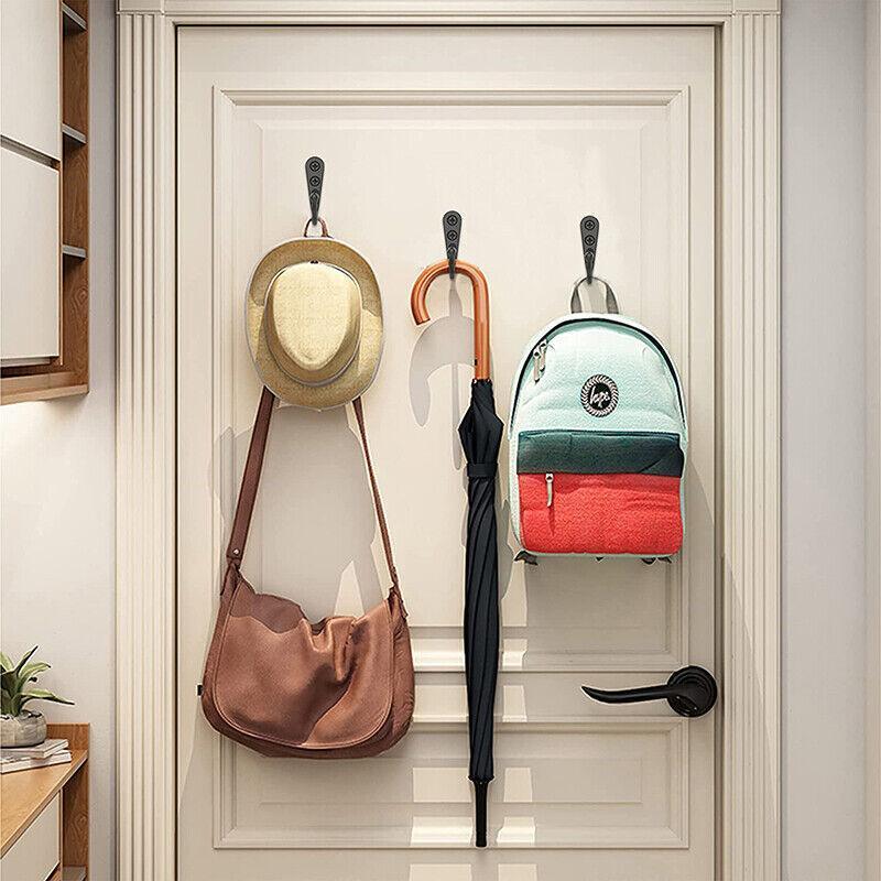 10Pcs Wall Hooks Heavy Duty Coat Hat Robe Hanger Double Hole Zinc Alloy Vintage - Silver