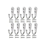 10Pcs Wall Hooks Heavy Duty Coat Hat Robe Hanger Double Hole Zinc Alloy Vintage - Silver - Close-Up Angle