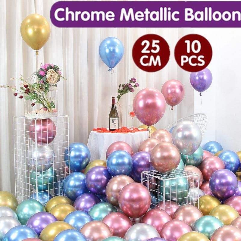10pcs 25cm Chrome Metallic Balloons for Party Decoration Helium Thick Latex - Silver
