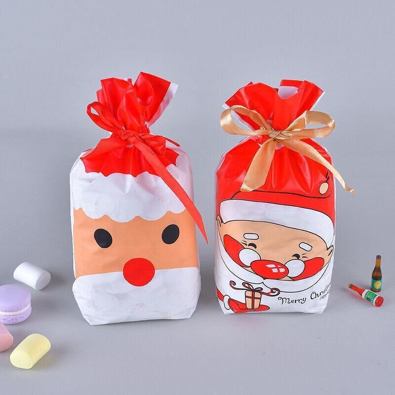 10pcs Christmas Candy Bags Gift Treat Drawstring Pouches Biscuit Cookie Packaging - 10Pcs Bag-Merry Christmas