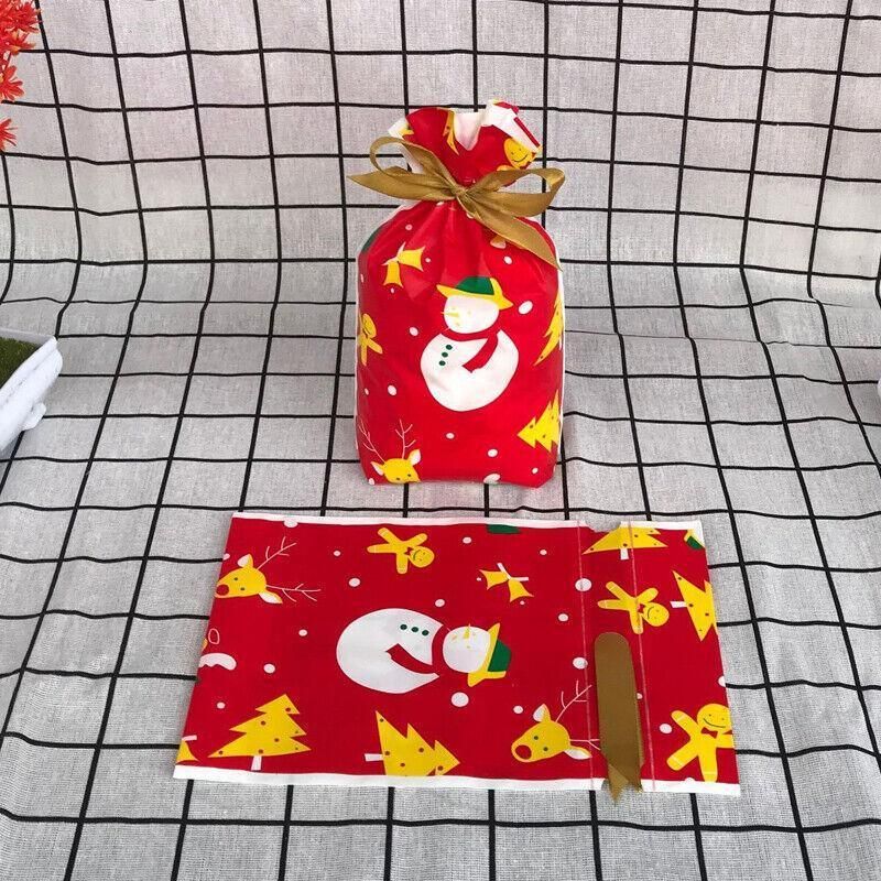 10pcs Christmas Candy Bags Gift Treat Drawstring Pouches Biscuit Cookie Packaging - 10Pcs Bag-Merry Christmas