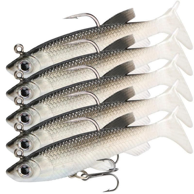 10Pcs Soft Plastic Lures Poddy Mullet Flathead Jig Head Barra Cod Fishing Tackle