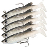 10Pcs Soft Plastic Lures Poddy Mullet Flathead Jig Head Barra Cod Fishing Tackle