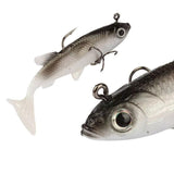 10Pcs Soft Plastic Lures Poddy Mullet Flathead Jig Head Barra Cod Fishing Tackle - Rear View