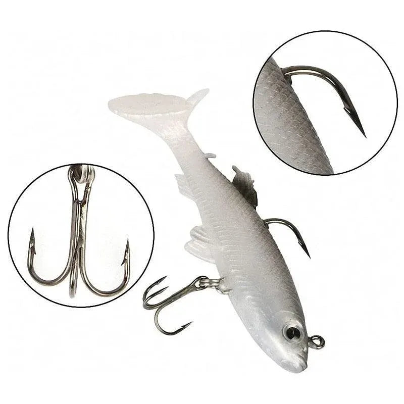 10Pcs Soft Plastic Lures Poddy Mullet Flathead Jig Head Barra Cod Fishing Tackle