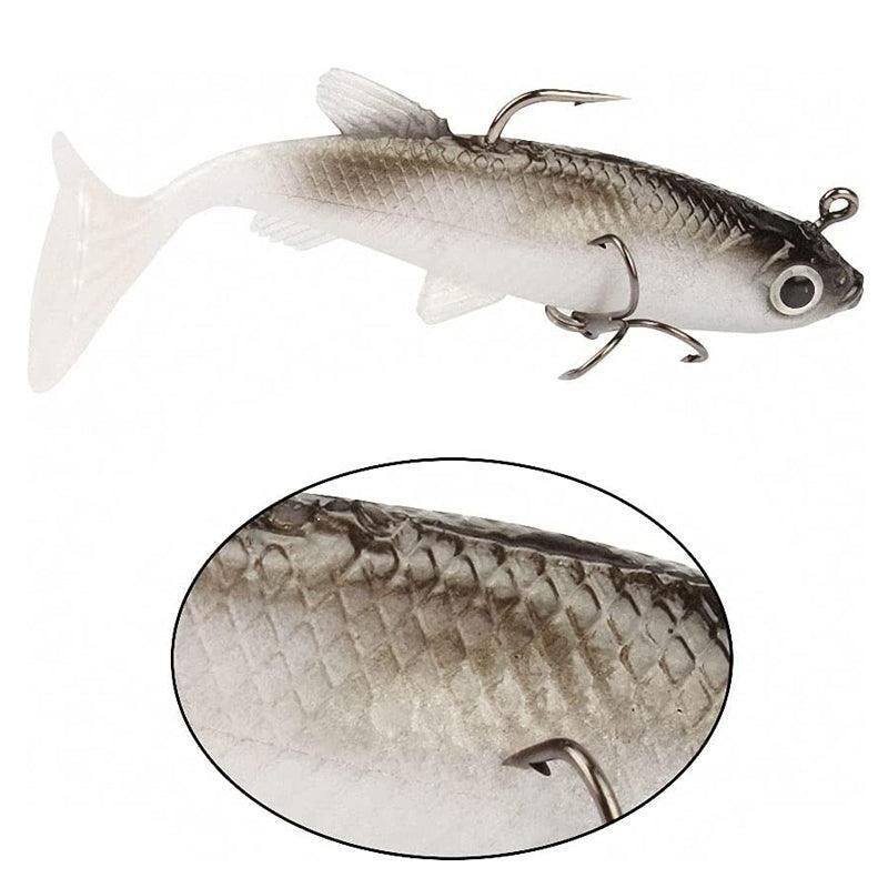 10Pcs Soft Plastic Lures Poddy Mullet Flathead Jig Head Barra Cod Fishing Tackle