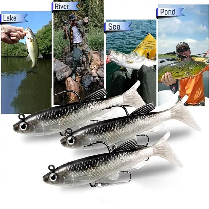 10Pcs Soft Plastic Lures Poddy Mullet Flathead Jig Head Barra Cod Fishing Tackle