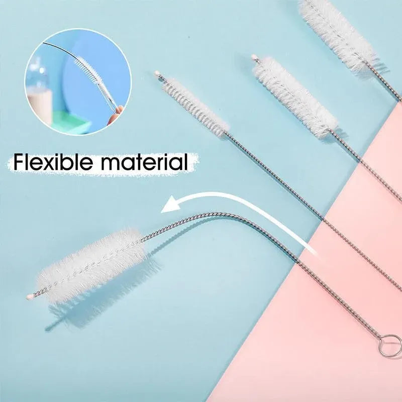 10Pcs Nylon Straw Brush Cleaner Bottle Tube Pipe Small Long Cleaning - Black