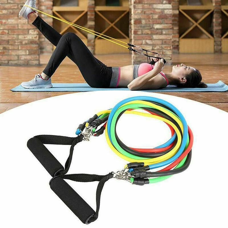 11Pcs Yoga Home Gym Fitness Latex Resistance Bands Set