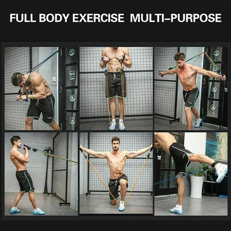 11Pcs Yoga Home Gym Fitness Latex Resistance Bands Set