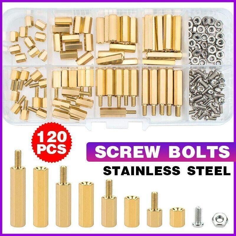 120PCS Nut Assortment Screws M3 Brass Spacer Hex Nut Assortment for PCB