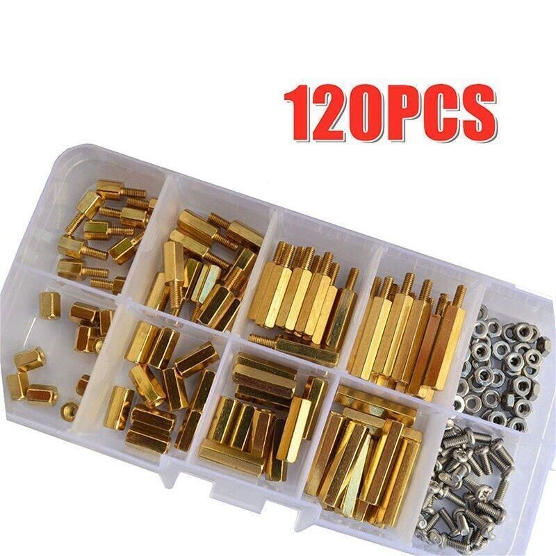 120PCS Nut Assortment Screws M3 Brass Spacer Hex Nut Assortment for PCB