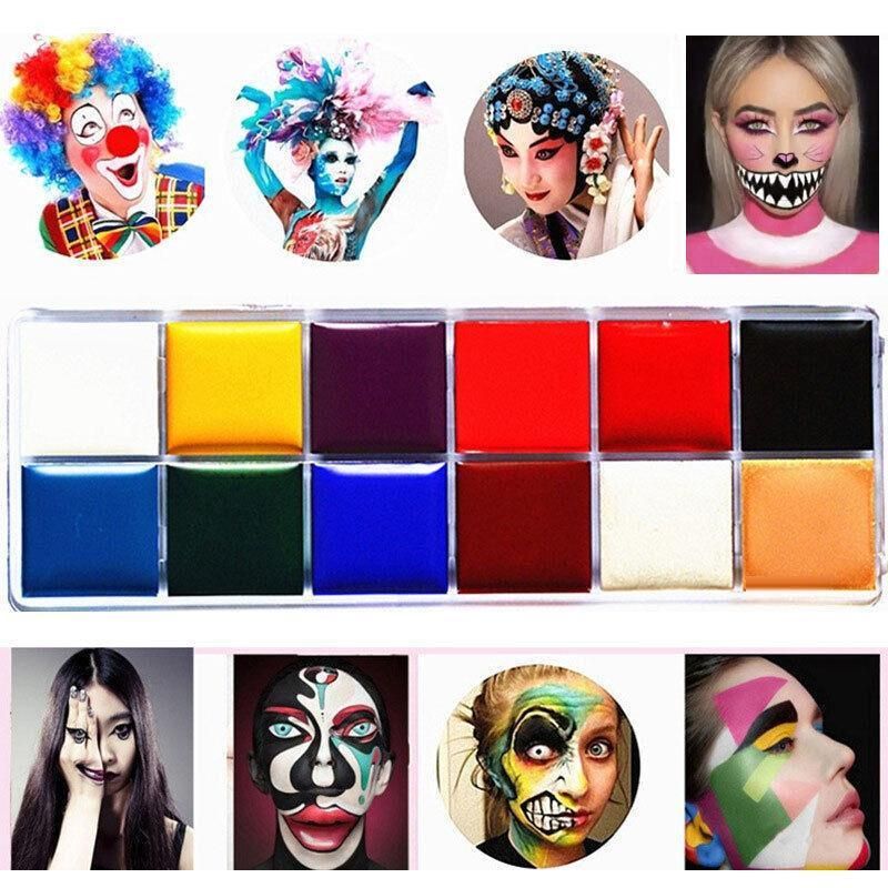 Face Body Paint Set 12 Colours with Brushes - Water Based Makeup for Party Festival Art