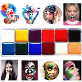 Face Body Paint Set 12 Colours with Brushes - Water Based Makeup for Party Festival Art