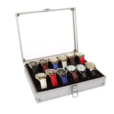 12 Grids Carbon Fiber Aluminum Watch Box Storage Case Holder Display - Front View