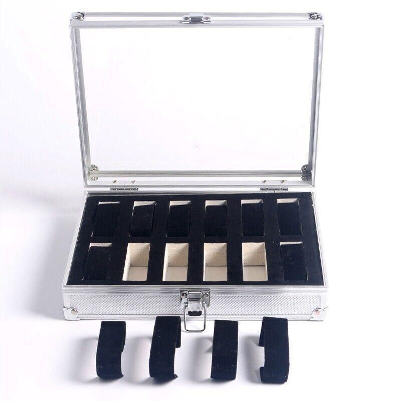 12 Grids Carbon Fiber Aluminum Watch Box Storage Case Holder Display