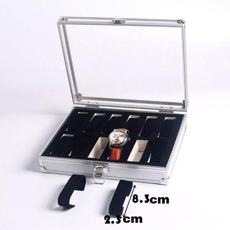 12 Grids Carbon Fiber Aluminum Watch Box Storage Case Holder Display