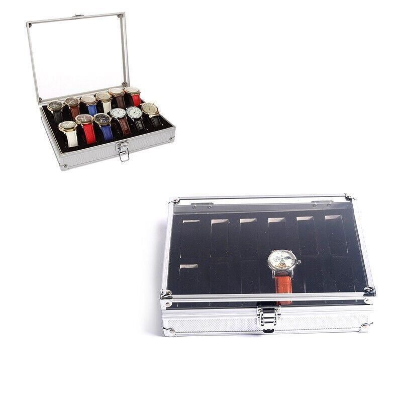 12 Grids Carbon Fiber Aluminum Watch Box Storage Case Holder Display