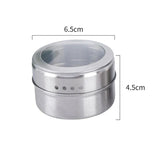 12PCS Magnetic Stainless Steel Spice Containers with Clear Lids for Kitchen Storage - Side View