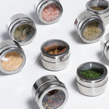 12PCS Magnetic Stainless Steel Spice Containers with Clear Lids for Kitchen Storage