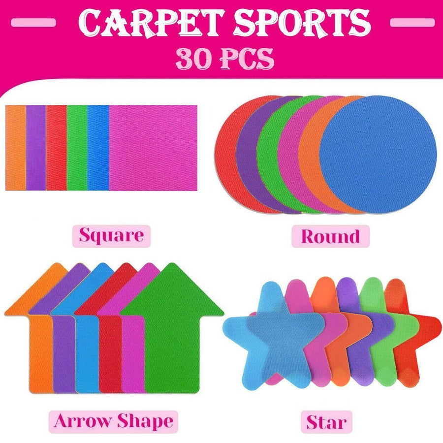Classroom Sit Dots Carpet Spot Markers 30pcs Circles Stars Arrows Teaching Tool - Square