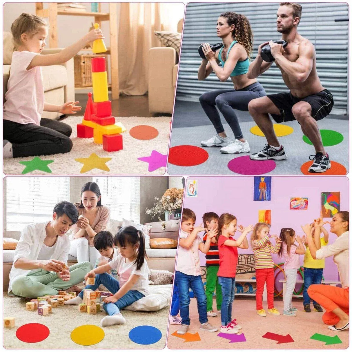 Classroom Sit Dots Carpet Spot Markers 30pcs Circles Stars Arrows Teaching Tool - Square