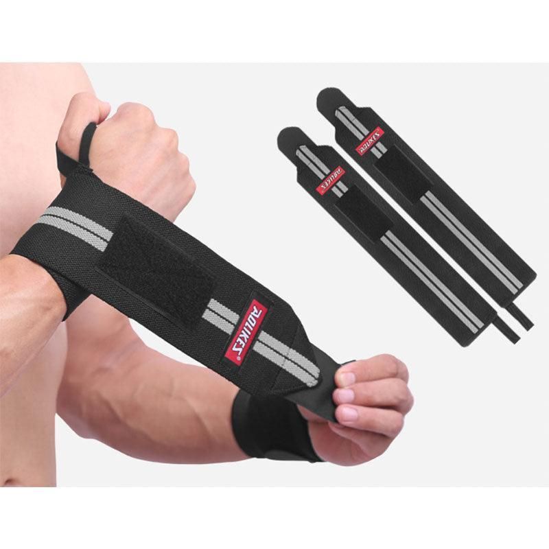 Aolikes Weight Lifting Gym Muscle Training Wrist Support Straps Wraps Hand - Black+Gray