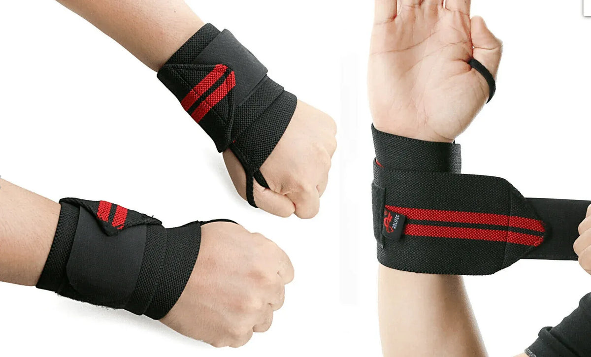 Aolikes Weight Lifting Gym Muscle Training Wrist Support Straps Wraps Hand - Black+Blue