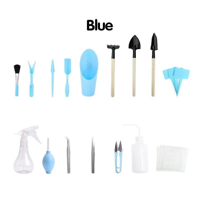 16X Mini Garden Hand Tools Transplanting Succulent Plant Gardening Tool Rake Set - Blue