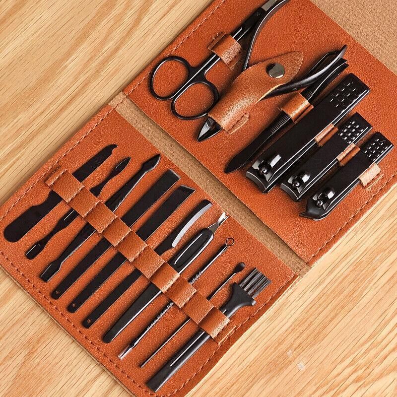 16PCS Stainless Steel Manicure Pedicure Set Nail Clippers Grooming Kit with Case