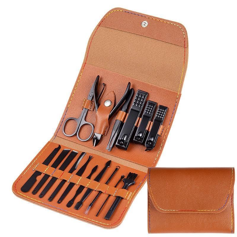16PCS Stainless Steel Manicure Pedicure Set Nail Clippers Grooming Kit with Case