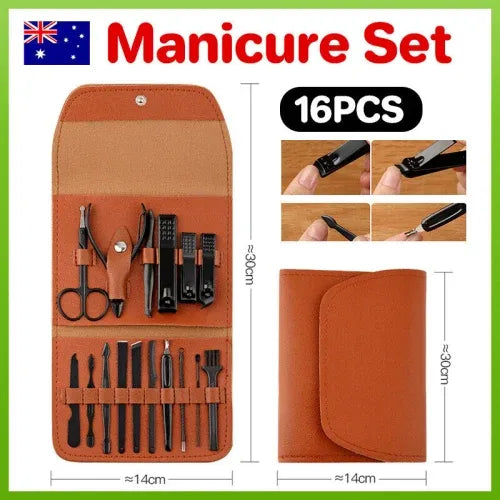 16PCS Stainless Steel Manicure Pedicure Set Nail Clippers Grooming Kit with Case