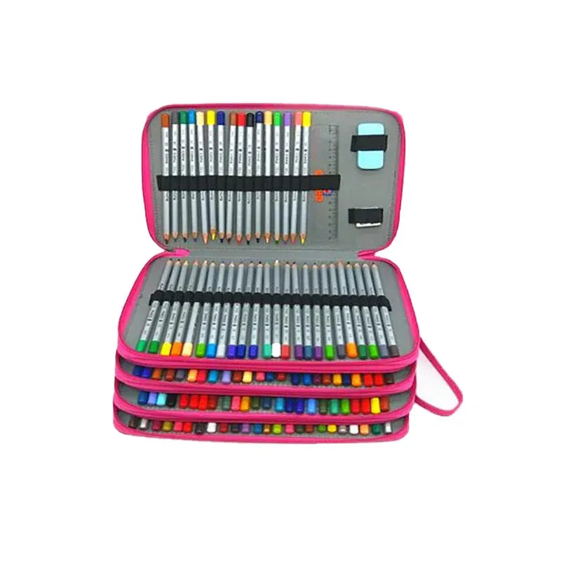 168 Slots Large Capacity Pencil Case Foldable Pen Bag Make Up Storage Organizer - Purple