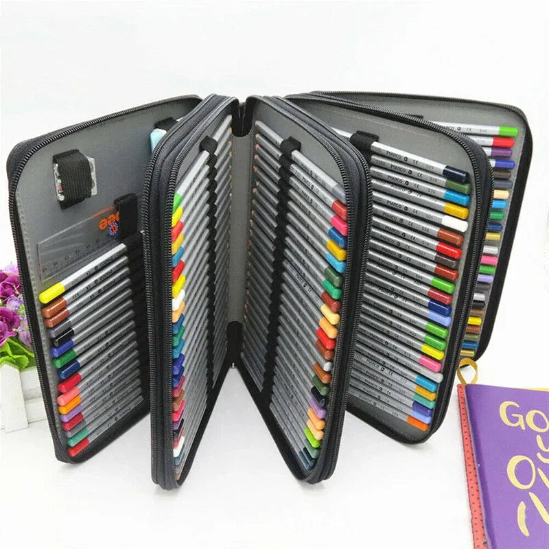 168 Slots Large Capacity Pencil Case Foldable Pen Bag Make Up Storage Organizer - Purple