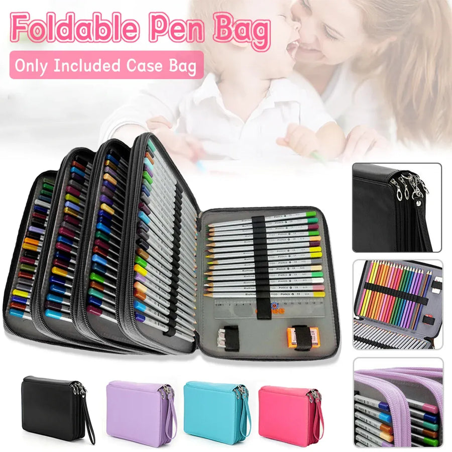 168 Slots Large Capacity Pencil Case Foldable Pen Bag Make Up Storage Organizer - Rose Red