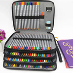 168 Slots Large Capacity Pencil Case Foldable Pen Bag Make Up Storage Organizer - Rose Red